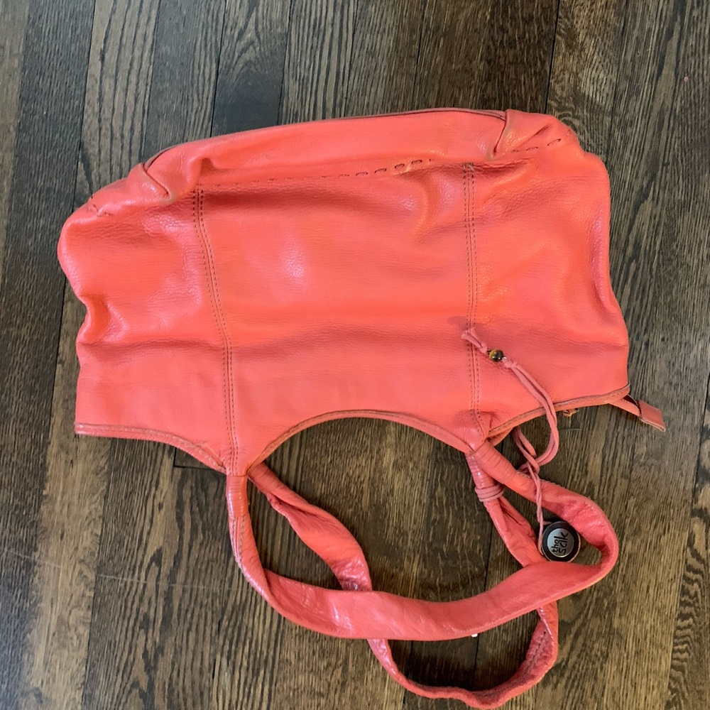 Coral Leather Tote Bag